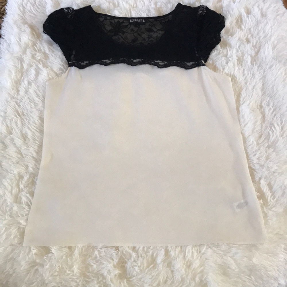 Cap Sleeve ruffle accent black lace and ivory